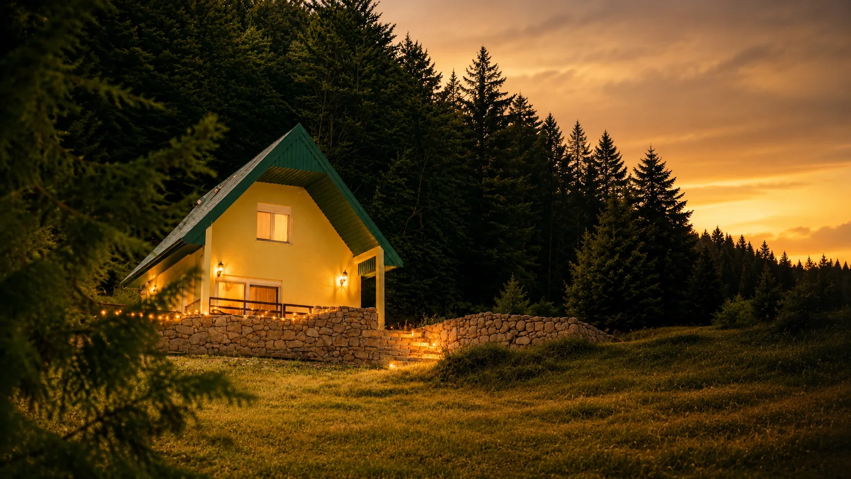 Forest Panorama Cabin u zlatnom satu